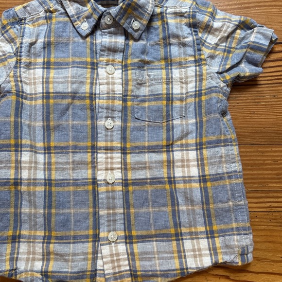 Janie and Jack Plaid Button Down Shirt Kids Blue Yellow Excellent SIZE 18-24M - Picture 2 of 5